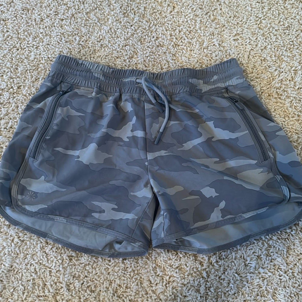Athleta Girl Grey and white camo athletic shorts